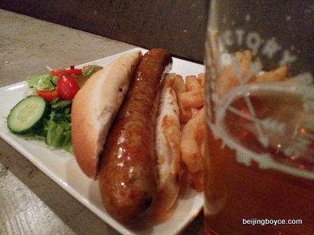 Spicy 'spice of Life' sausage, plus tasty lager, at The Arrow Factory.
