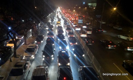Traffic in Sanlitun New Year’s Eve Beijing China